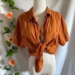 Orange stripes short sleeve button up
